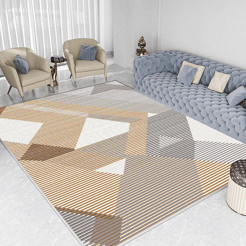 Gold Modern Rug Polyester Abstract Pattern Rug Non-Slip Backing Rug for Home Decor
