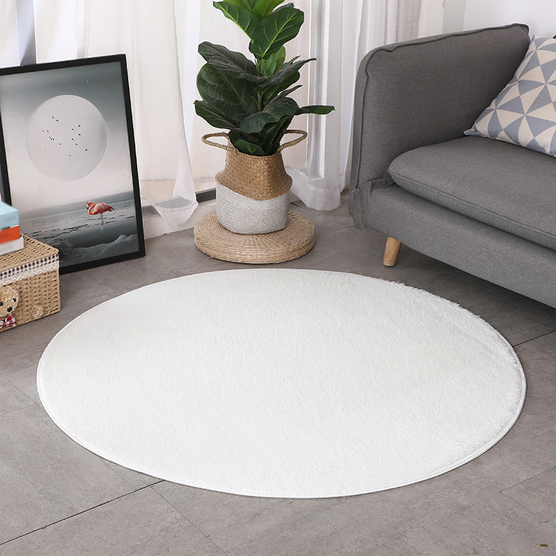White Living Room Carpet Solid Color Polyester Area Rug Non-Slip Backing Area Rug