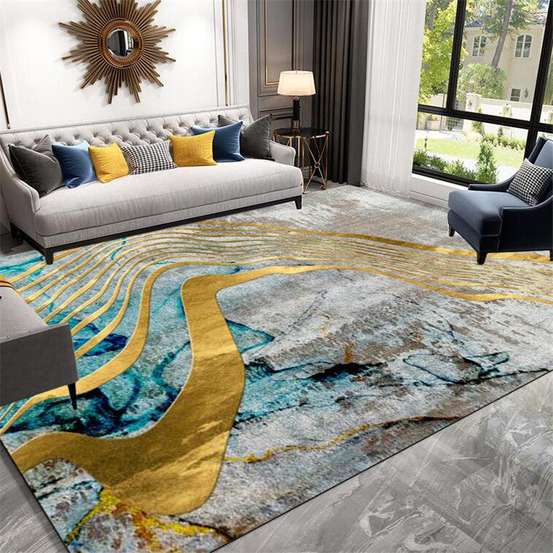 Modern Color Block Area Rug Orange Polyester Area Carpet Non-Slip Backing Rug for Home Decor