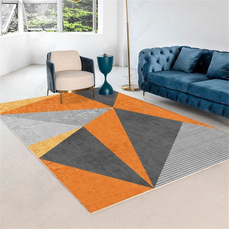 Modern Color Block Area Rug Orange Polyester Area Carpet Non-Slip Backing Rug for Home Decor