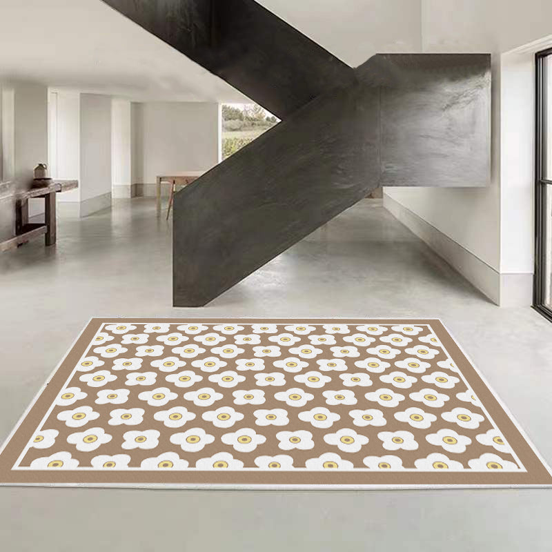 Green Modern Carpet Flower Pattern Polyester Area Rug Anti-Slip Easy Care Rug for Home Decor
