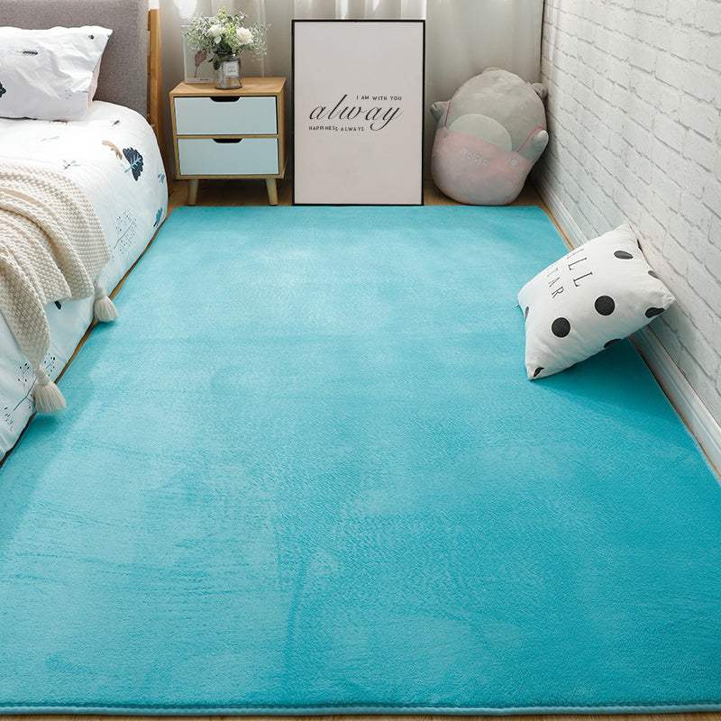 Stylish Solid Color Carpet Green Polyester Area Rug Stain Resistant Area Rug for Bedroom