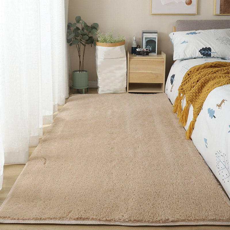 White Bedroom Area Rug Solid Color Polyester Area Carpet Non-Slip Backing Area Rug