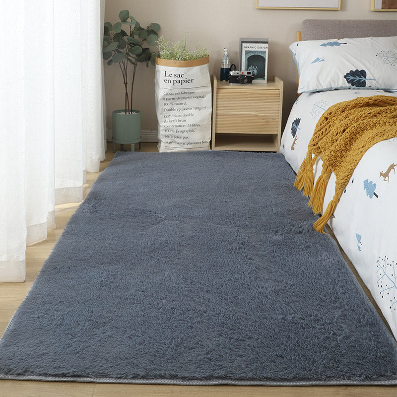 White Bedroom Area Rug Solid Color Polyester Area Carpet Non-Slip Backing Area Rug