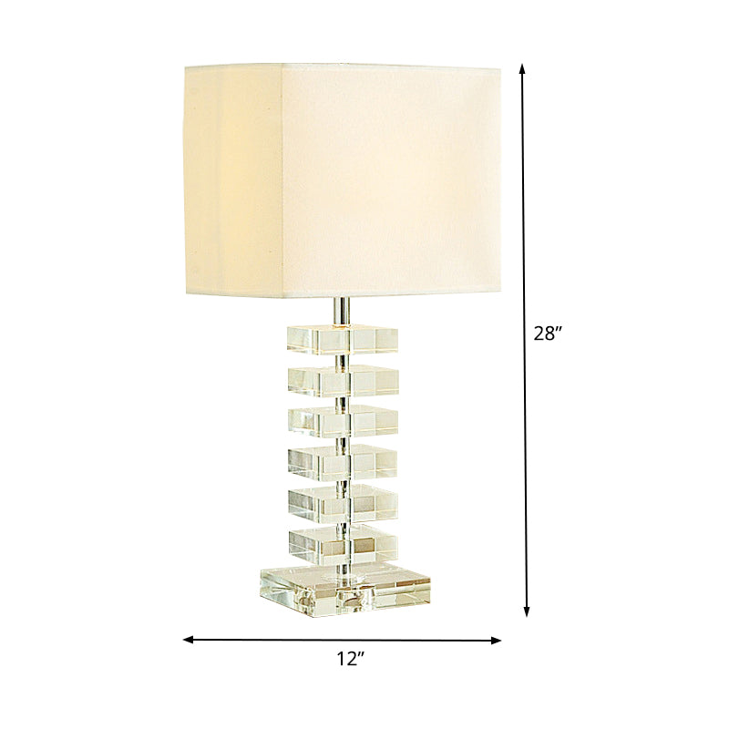 1 tête de salon de bureau Light Modern Clear Multi-couche Crystal Night Table Lampe avec une teinte en tissu beige cube