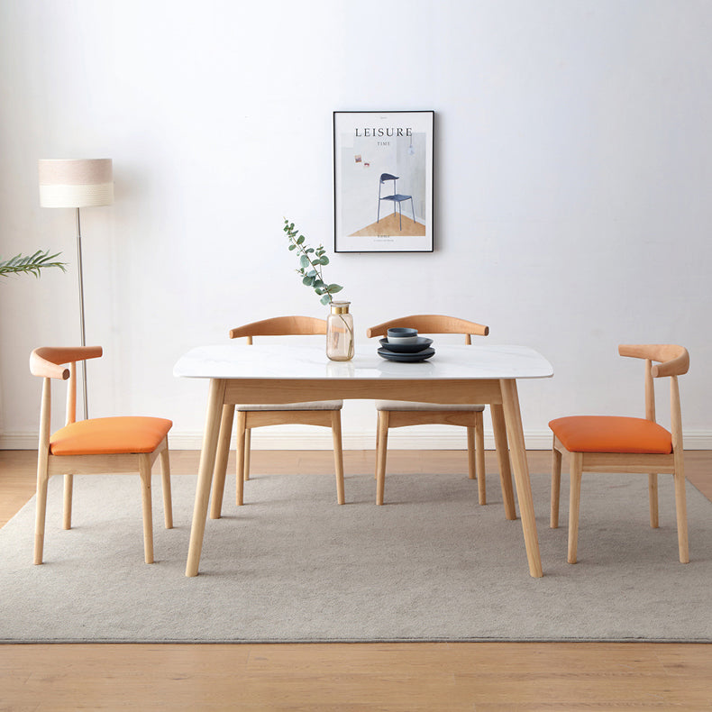 Chaise d'appoint scandinave d'intérieur Chaise de salle à manger à dossier ouvert en bois rembourrée (Ensemble de 2)
