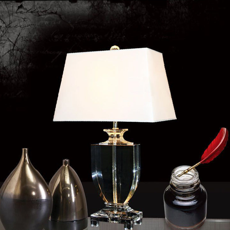 Modern Urn-Shaped Reading Light Hand-Cut Crystal 1 Bulb Fabric Nightstand Lamp in White