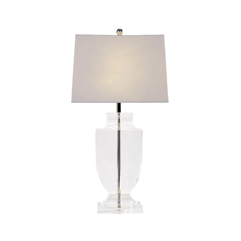 Modern Urn-Shaped Reading Light Hand-Cut Crystal 1 Bulb Fabric Nightstand Lamp in White