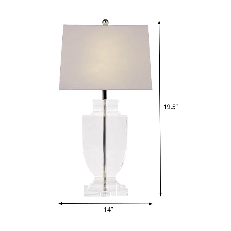 Modern Urn-Shaped Reading Light Hand-Cut Crystal 1 Bulb Fabric Nightstand Lamp in White