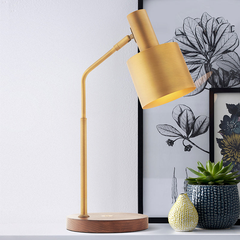Lampada da notte minimalista a 1 lampadina Illuminazione da comodino a tamburo in ottone con paralume in metallo per sala studio