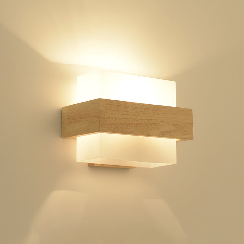 Modern Style Rectangular Wall Sconce Lights Wood 1 Light Wall Mount Lighting