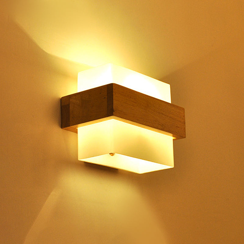 Modern Style Rectangular Wall Sconce Lights Wood 1 Light Wall Mount Lighting