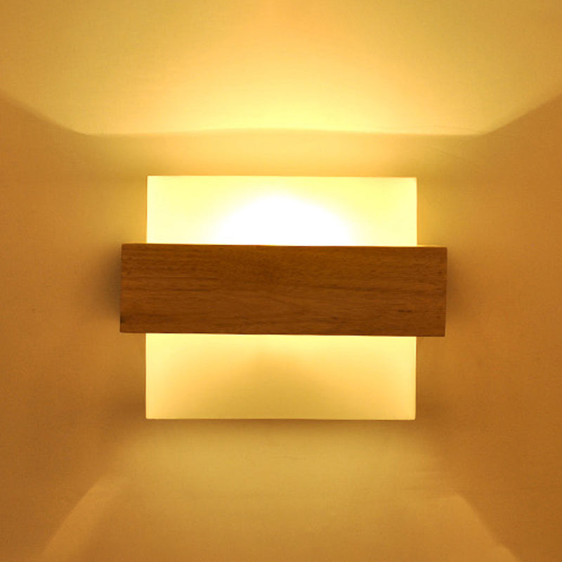 Modern Style Rectangular Wall Sconce Lights Wood 1 Light Wall Mount Lighting