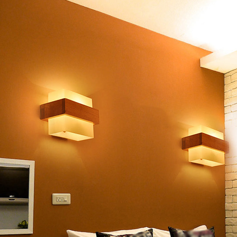 Modern Style Rectangular Wall Sconce Lights Wood 1 Light Wall Mount Lighting