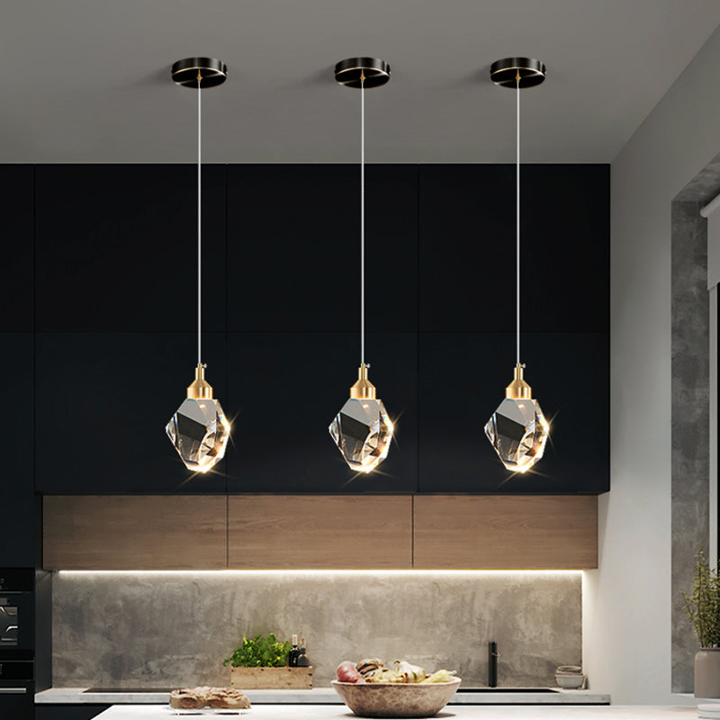 Lampe suspendue géométrique en cuivre dans un pendentif en cristal de style artistique moderne pour chambre à coucher