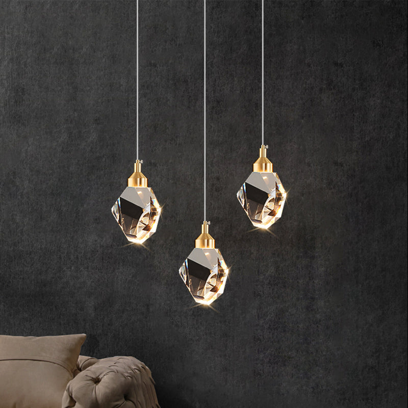 Lampe suspendue géométrique en cuivre dans un pendentif en cristal de style artistique moderne pour chambre à coucher