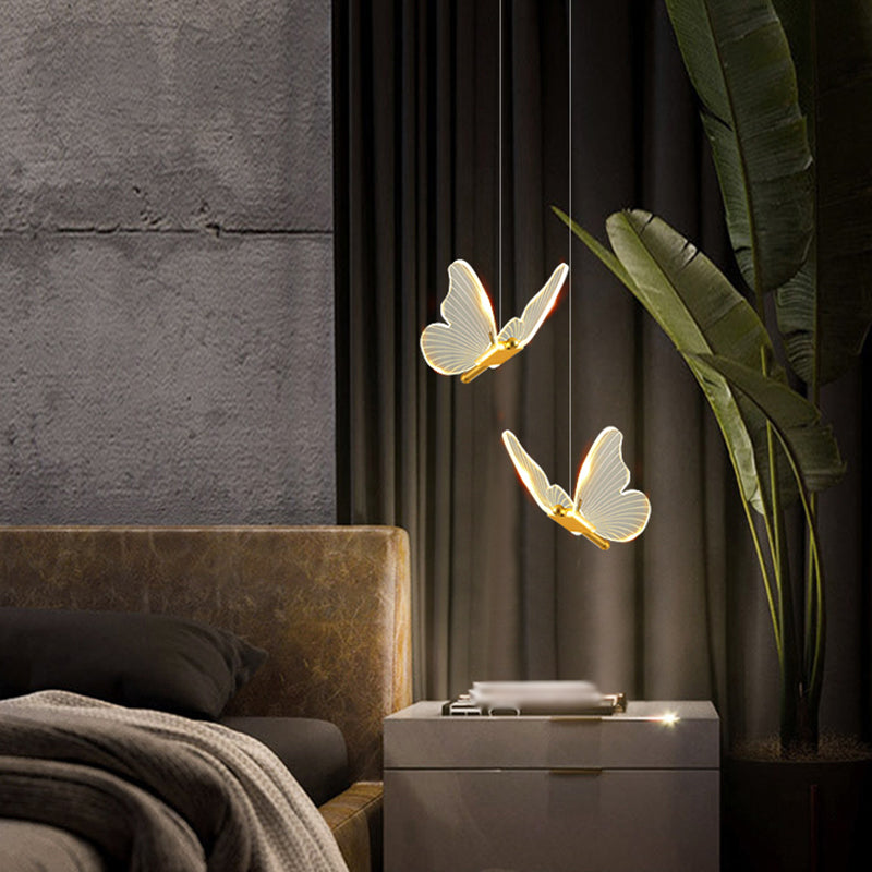 Gouden vlinder led hanglamp in moderne luxe stijl smeedijzeren hangende lamp met acryl schaduw