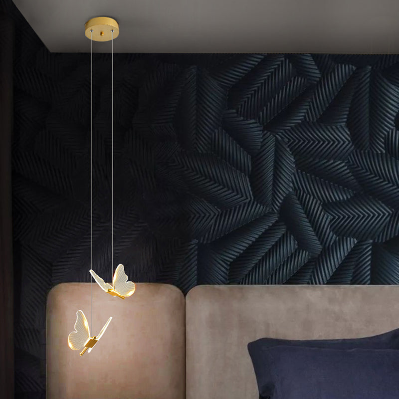Gouden vlinder led hanglamp in moderne luxe stijl smeedijzeren hangende lamp met acryl schaduw