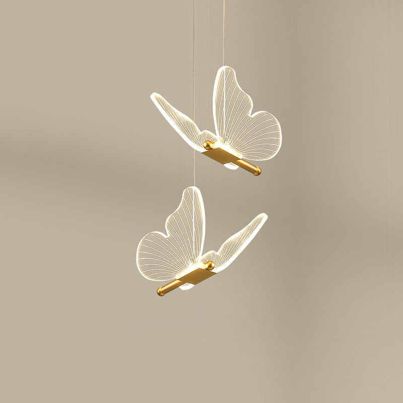 Gouden vlinder led hanglamp in moderne luxe stijl smeedijzeren hangende lamp met acryl schaduw