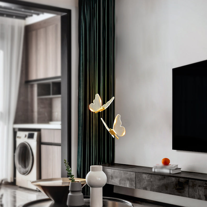 Gouden vlinder led hanglamp in moderne luxe stijl smeedijzeren hangende lamp met acryl schaduw