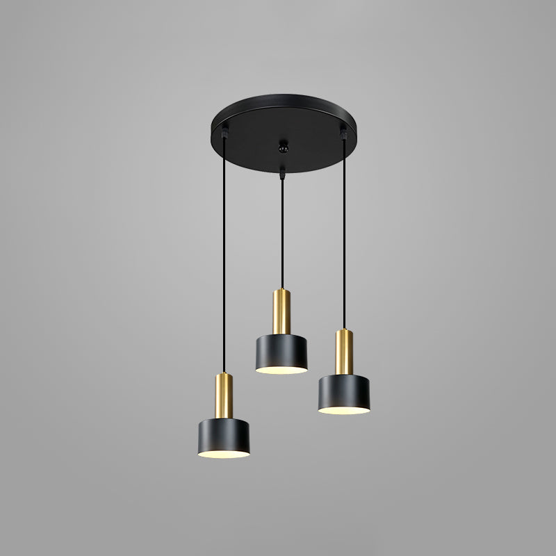 Lámpara de metal de electroplacas de luz colgante cilíndrico creativo moderno en negro y dorado
