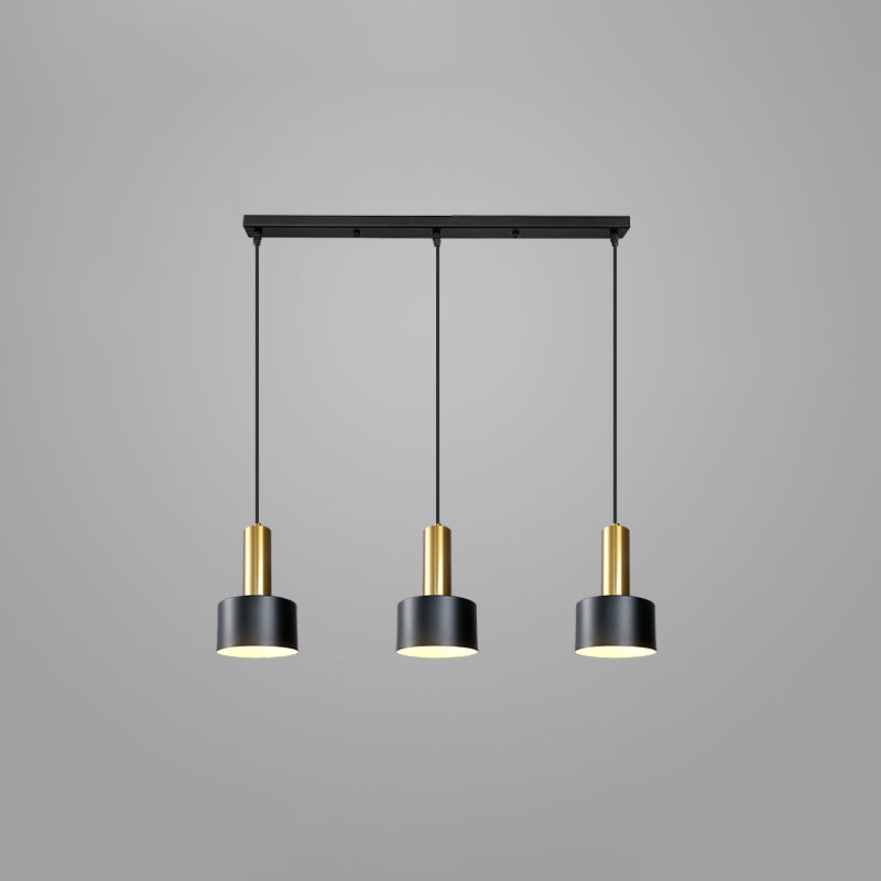 Lámpara de metal de electroplacas de luz colgante cilíndrico creativo moderno en negro y dorado