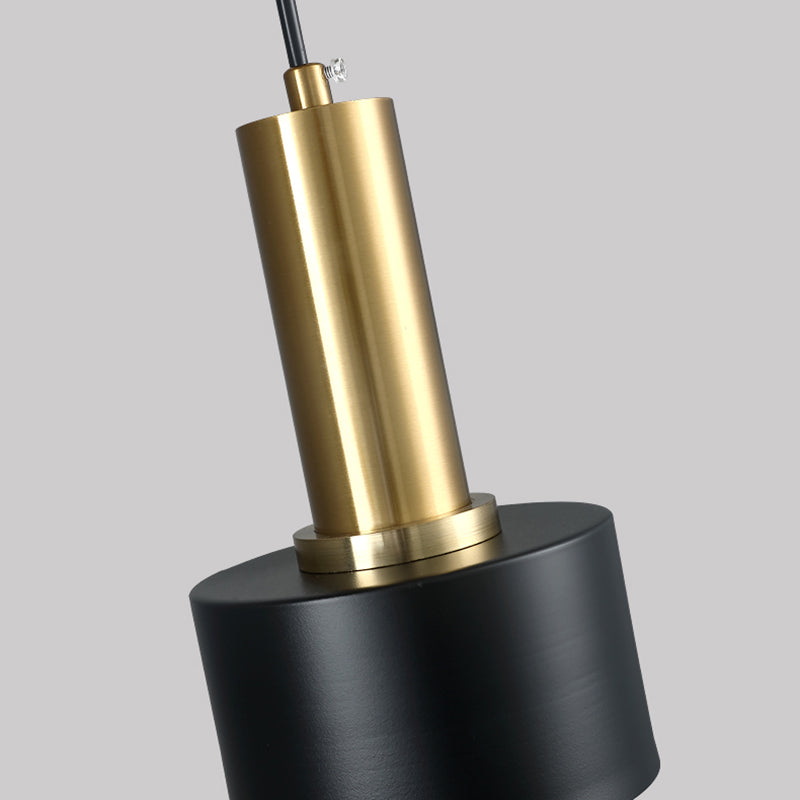 Lámpara de metal de electroplacas de luz colgante cilíndrico creativo moderno en negro y dorado