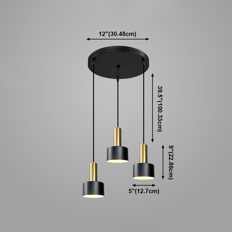 Lámpara de metal de electroplacas de luz colgante cilíndrico creativo moderno en negro y dorado