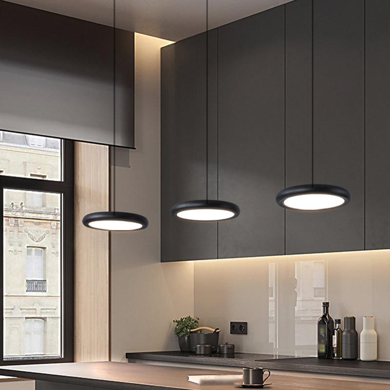 Modern Minimalist LED Pendant Light Frosted Aluminium Circular Hanging Lamp with Acrylic Shade