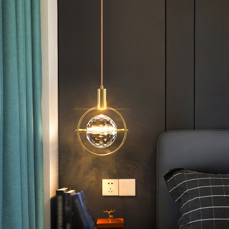 Elektroplate IJzeren hanglamp in moderne luxe stijl kristallen wereldhangende lamp voor slaapkamer