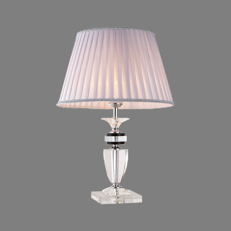 Lampada da scrivania plissettata grigia Lampada da tavolo modernista in tessuto a 1 testa con base in cristallo trasparente