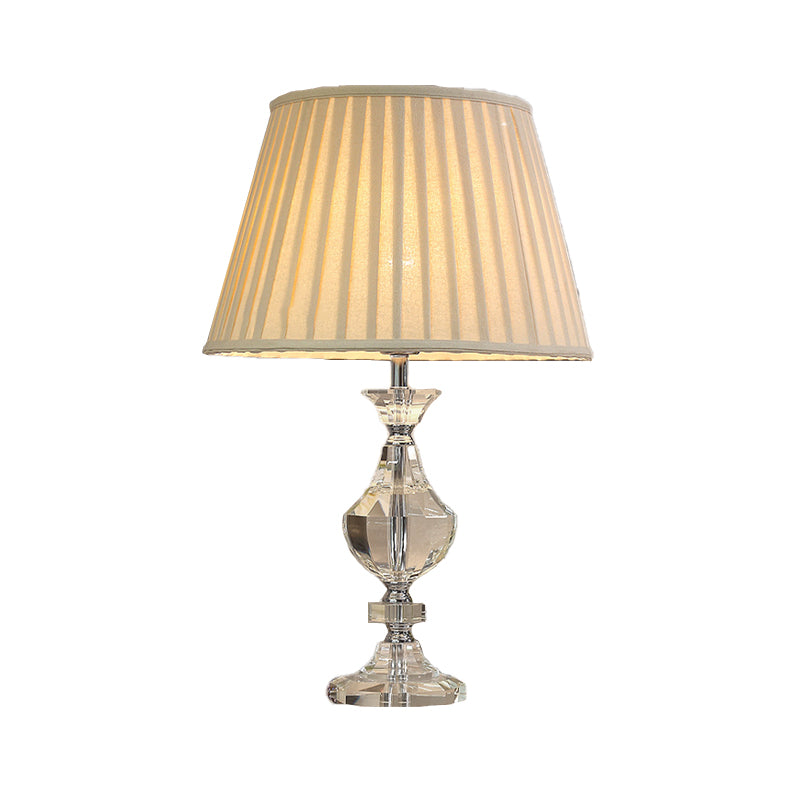 Wide Flare Task Lamp Modern Fabric 1 Head Beige Reading Book Light with Urn Crysatl Detail for Living Room