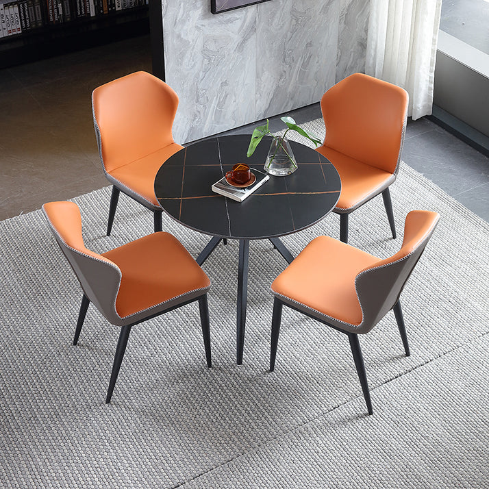 Traditional Luxury Style Dining Table Round Sintered Stone Table with Metal