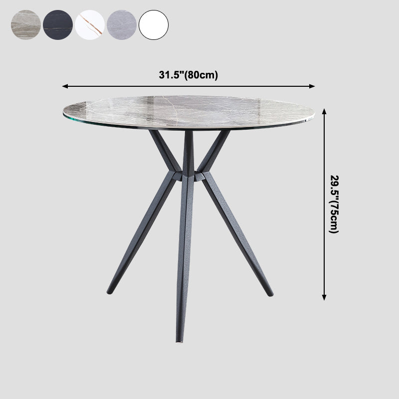 Traditional Luxury Style Dining Table Round Sintered Stone Table with Metal