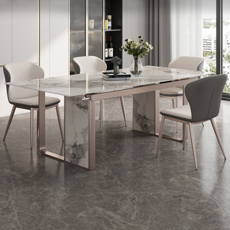 Traditional Luxury Style Dining Table Rectangle Sintered Stone Table with Double Pedestal