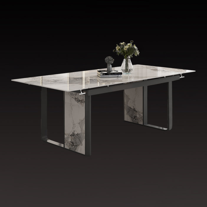 Traditional Luxury Style Dining Table Rectangle Sintered Stone Table with Double Pedestal