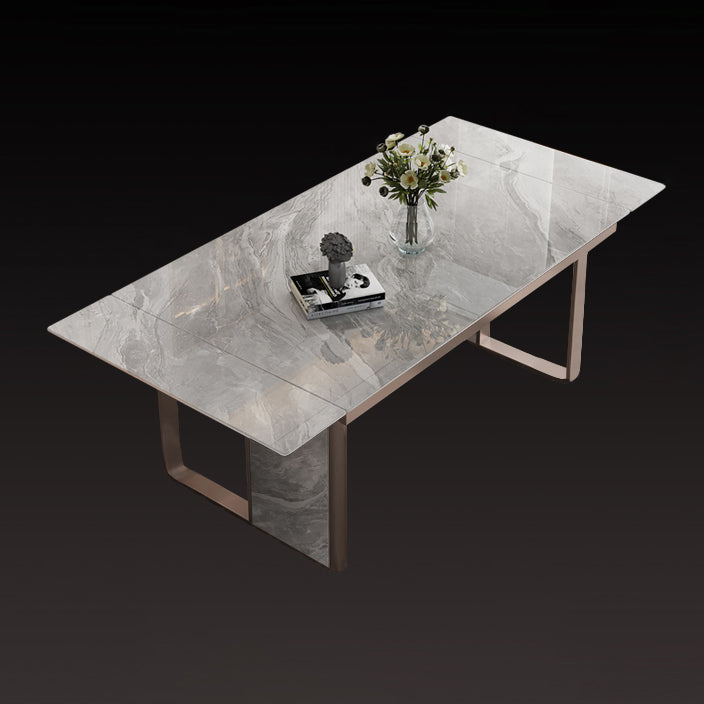 Traditional Luxury Style Dining Table Rectangle Sintered Stone Table with Double Pedestal