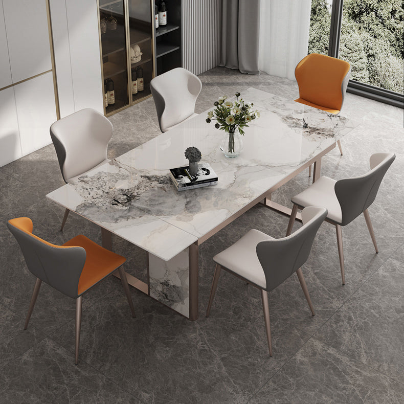 Traditional Luxury Style Dining Table Rectangle Sintered Stone Table with Double Pedestal