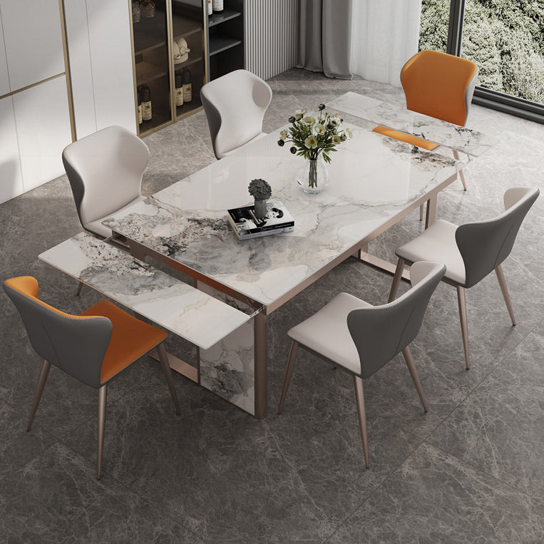 Traditional Luxury Style Dining Table Rectangle Sintered Stone Table with Double Pedestal