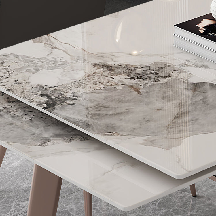 Traditional Luxury Style Dining Table Rectangle Sintered Stone Table with Double Pedestal