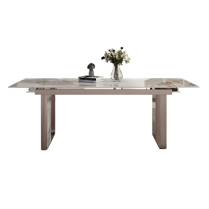 Traditional Luxury Style Dining Table Rectangle Sintered Stone Table with Double Pedestal