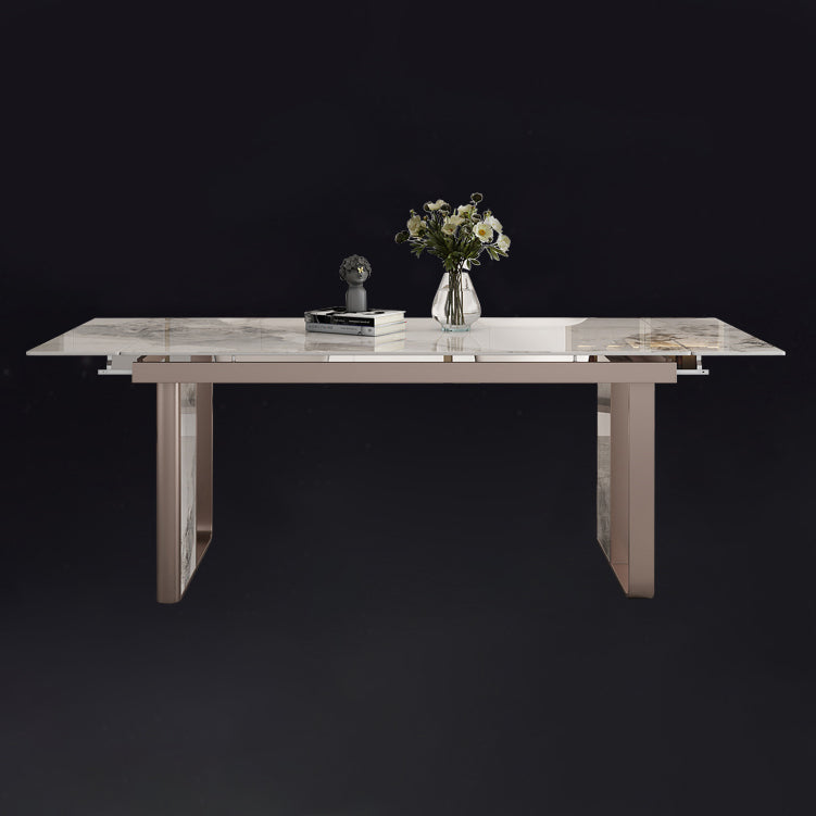 Traditional Luxury Style Dining Table Rectangle Sintered Stone Table with Double Pedestal