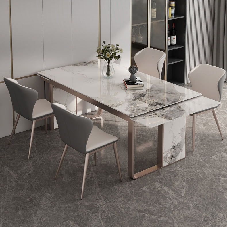 Traditional Luxury Style Dining Table Rectangle Sintered Stone Table with Double Pedestal