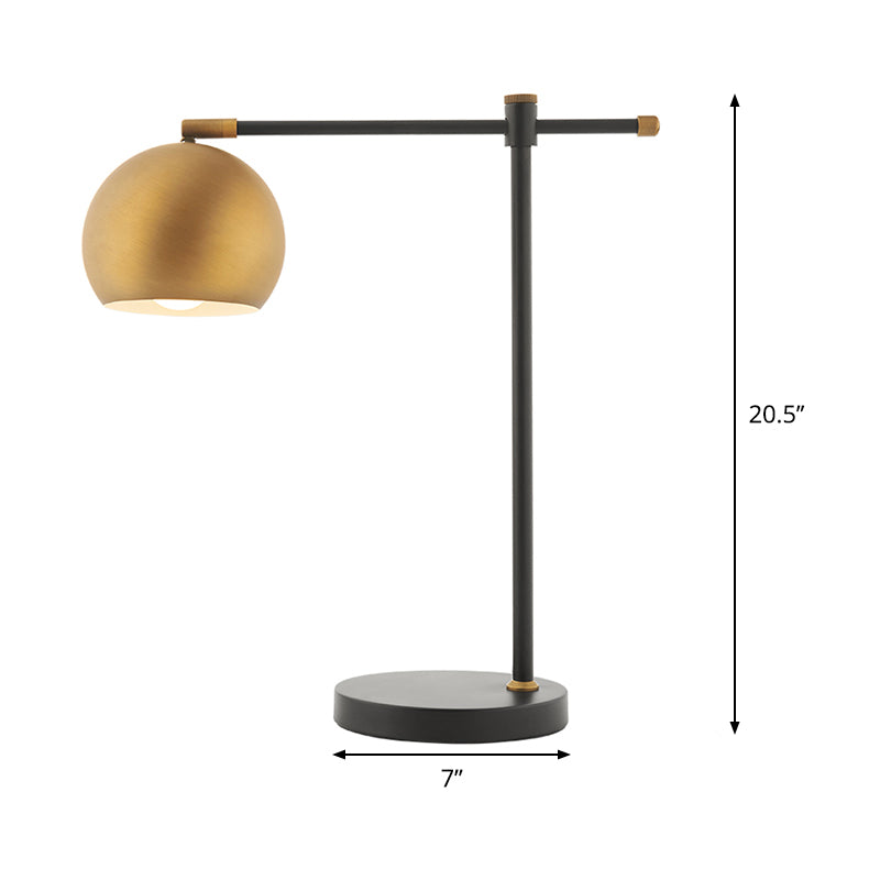 1-Head Bedroom Nightstand Lamp Post-Modern Brass Table Lighting with Globe Metal Shade