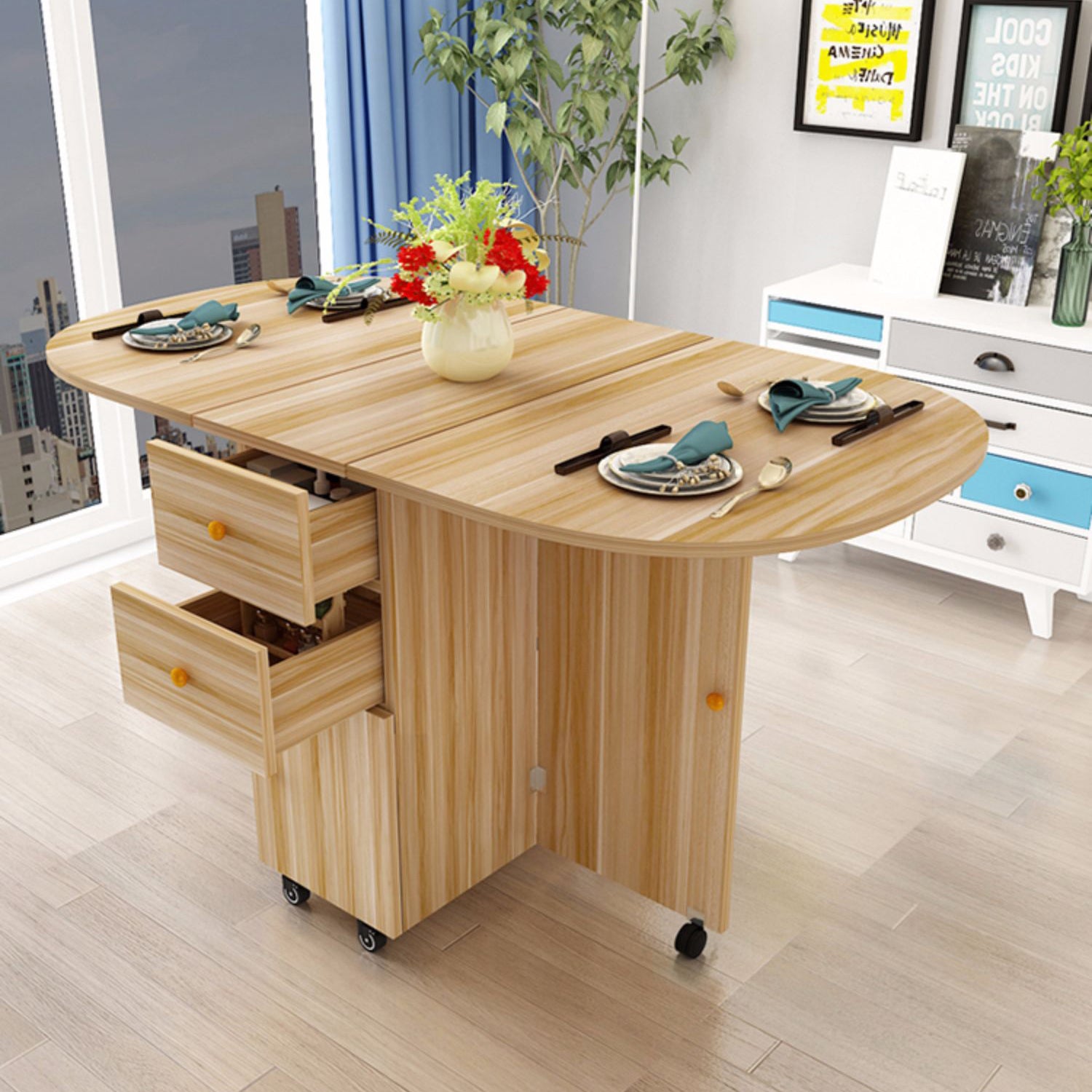 Mesa interior moderna de mediados de siglo de madera, mesa superior de madera fabricada para comedor