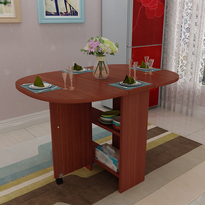 Solid Wood Mid-Century Modern Table Oval Solid Wood Top Table with Drop Leaf