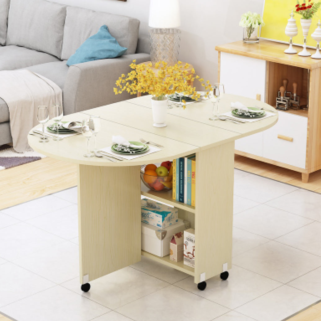 Solid Wood Mid-Century Modern Table Oval Solid Wood Top Table with Drop Leaf