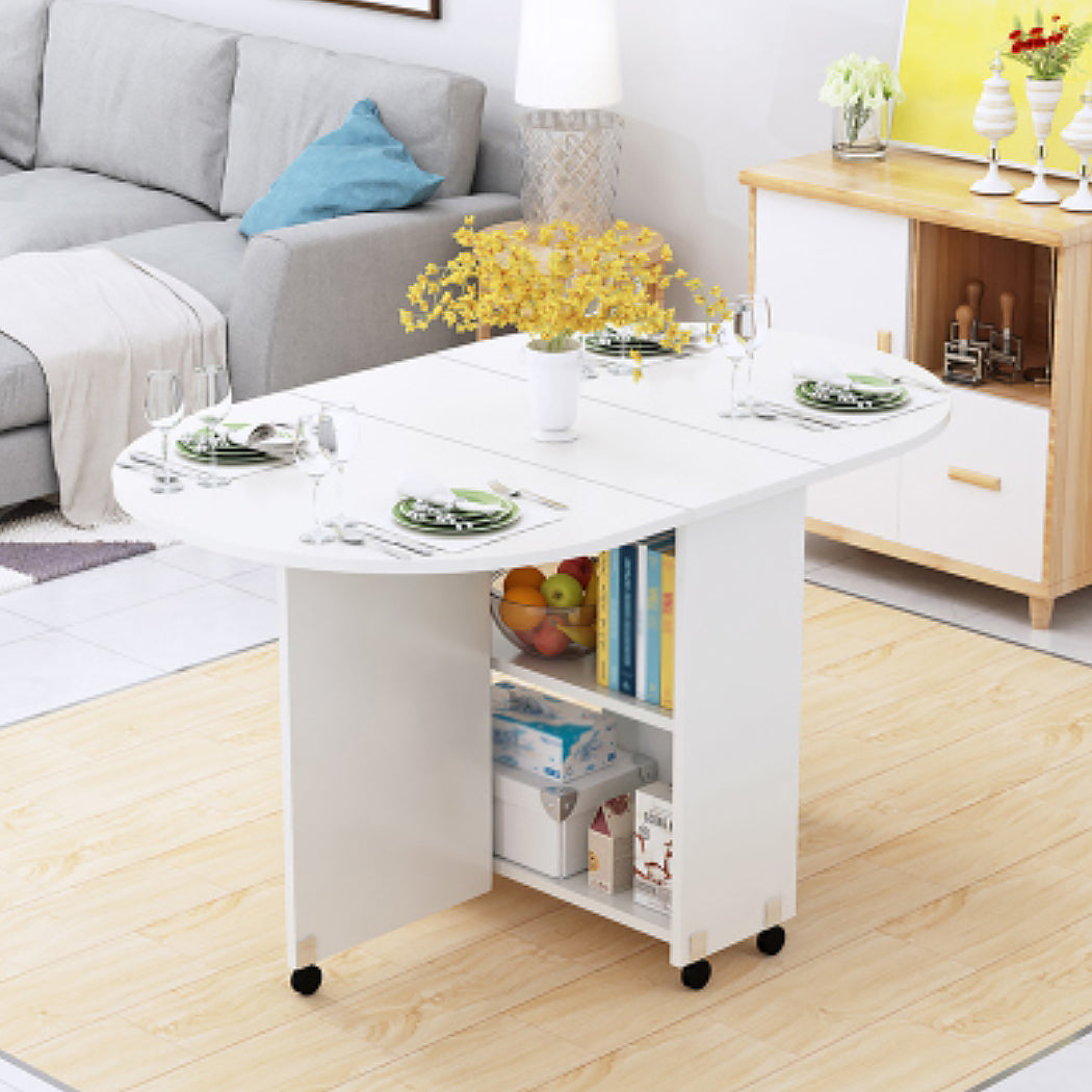 Solid Wood Mid-Century Modern Table Oval Solid Wood Top Table with Drop Leaf