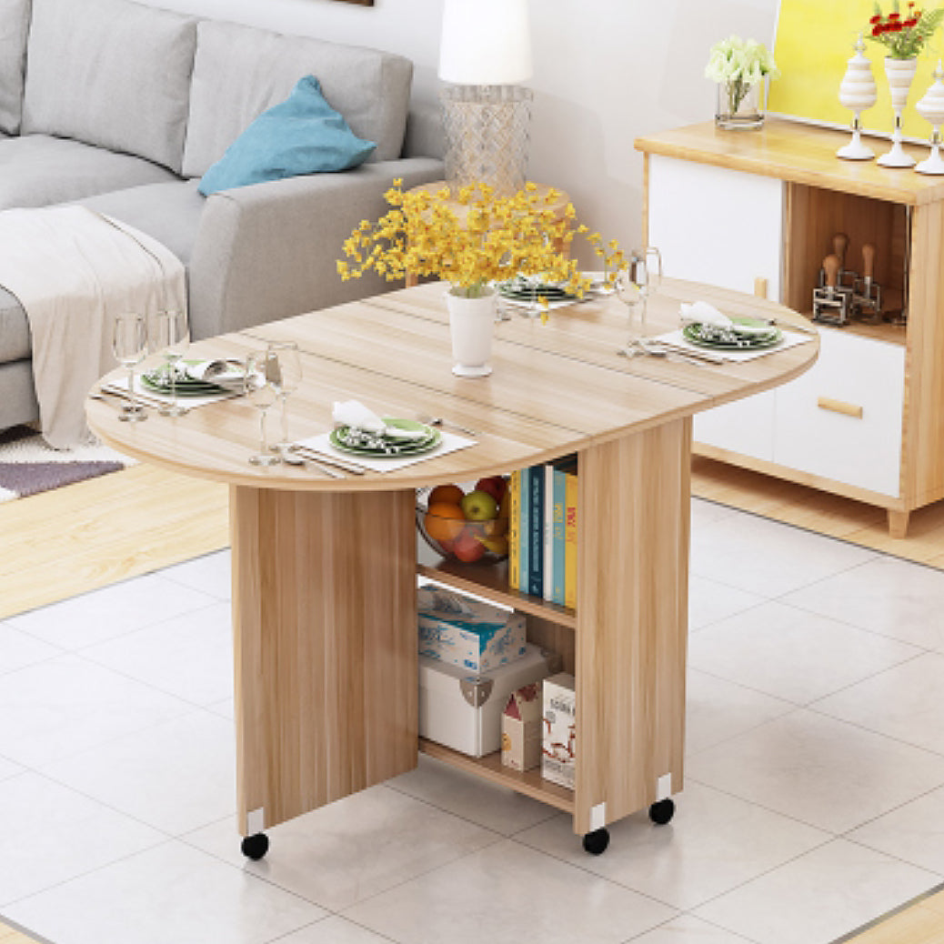 Solid Wood Mid-Century Modern Table Oval Solid Wood Top Table with Drop Leaf
