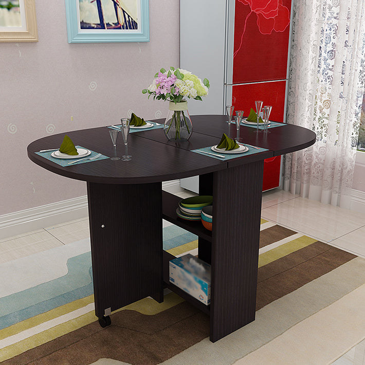 Solid Wood Mid-Century Modern Table Oval Solid Wood Top Table with Drop Leaf